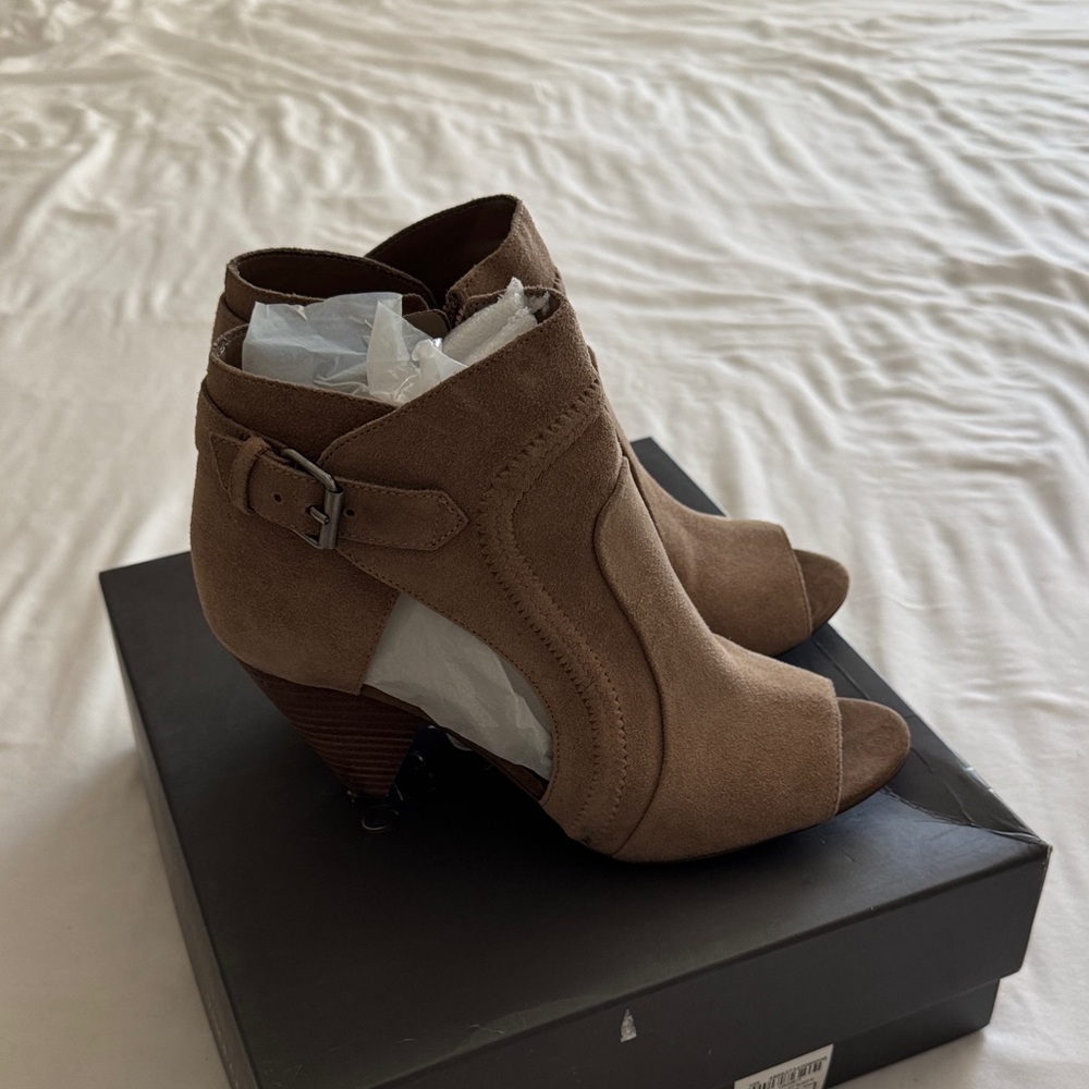 Vince Camuto Tan Heeled Boots with Buckle Detail